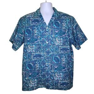 Vintage 80s Hawaiian Tiki Short Sleeve Button Down Shirt Mens Size XXL Blue